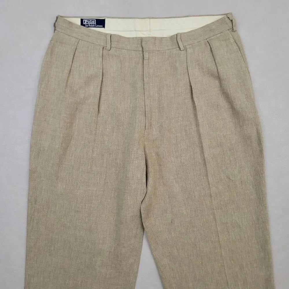 VINTAGE Polo Ralph Lauren Whipcord Trousers Size Cotton Cuffed Pants Size 36x30 - Picture 2 of 13